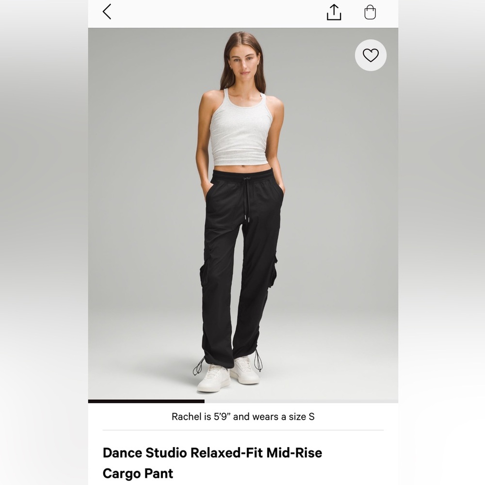 Lululemon Dance Studio Relaxed-Fit Mid-Rise Cargo Pant (Black, size Small)